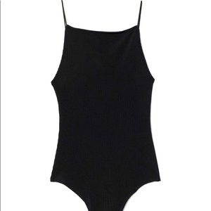 Ribbed Thong Body Suit in Black